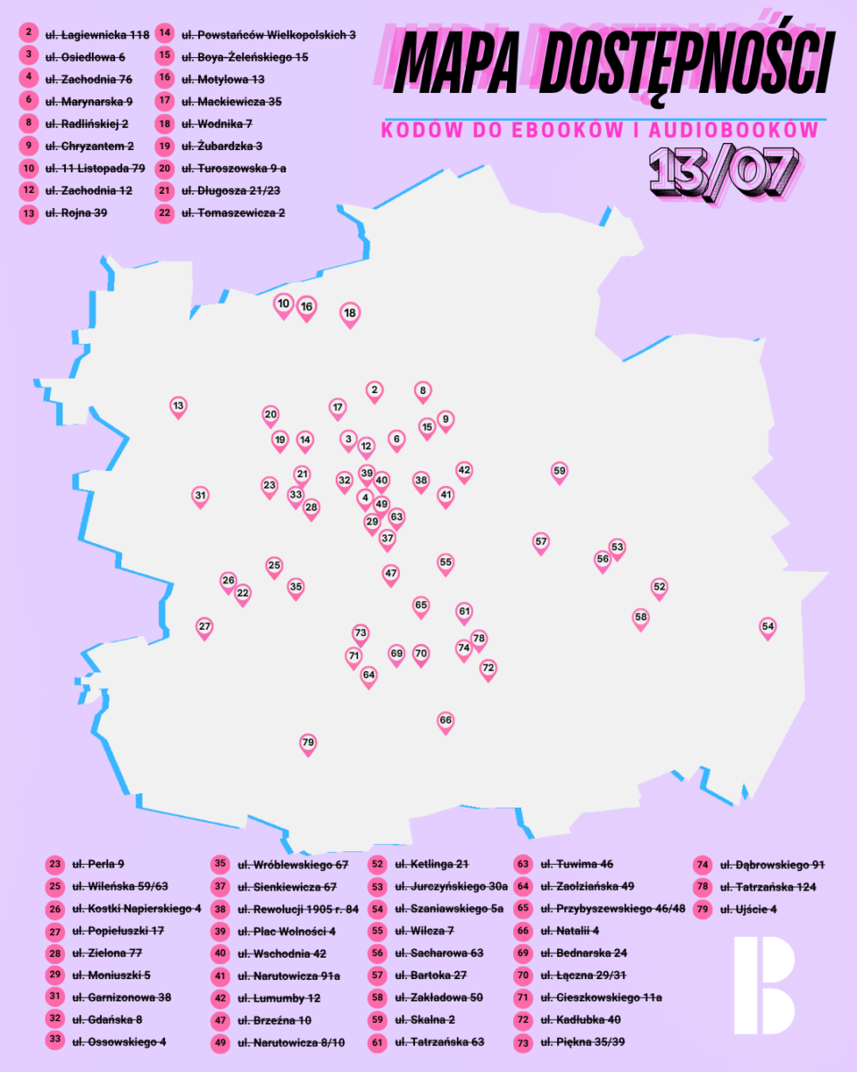Mapa dostępności darmowych kodów Legimi w Łodzi