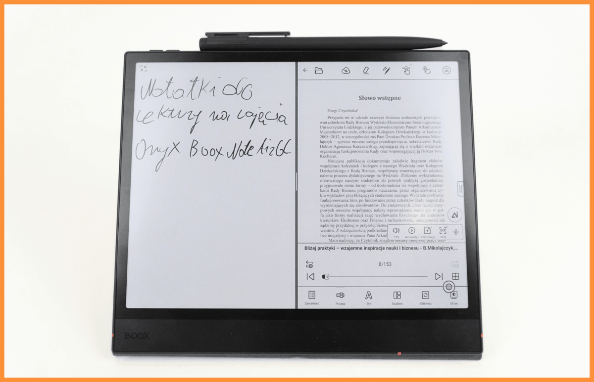 Funkcja Dual Notes na czytniku e-booków Onyx Boox Note Air 6 C